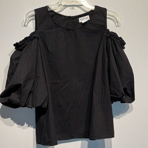 Anthropologie NWOT Velvet Brand Black Ruffle Cutout Balloon Sleeve Top Size S